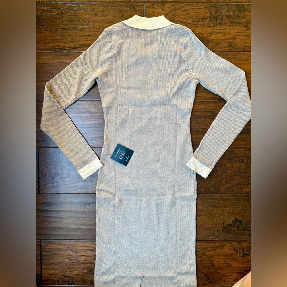 Lulus Taupe Block Midi Sweater Dress Ribbed Knit Collared Midi size L - Picture 9 of 12